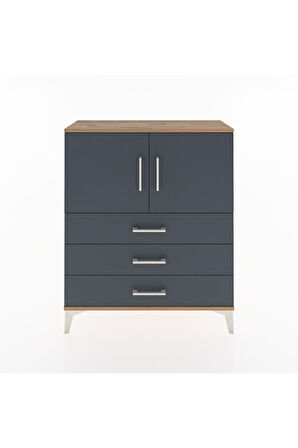 Arges Şifonyer 2 Raflı 3 Çekmeceli 2 Kapaklı 88x30x106 Çam-Antrasit