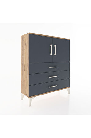 Arges Şifonyer 2 Raflı 3 Çekmeceli 2 Kapaklı 88x30x106 Çam-Antrasit