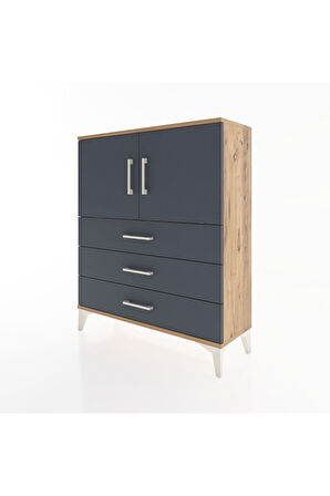 Arges Şifonyer 2 Raflı 3 Çekmeceli 2 Kapaklı 88x30x106 Çam-Antrasit