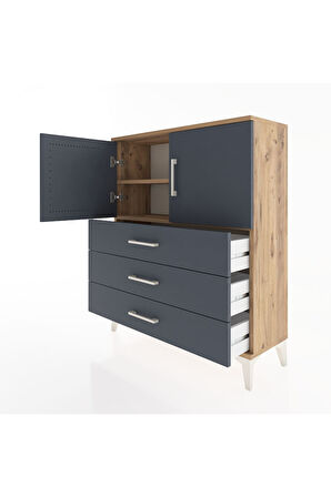 Arges Şifonyer 2 Raflı 3 Çekmeceli 2 Kapaklı 88x30x106 Çam-Antrasit