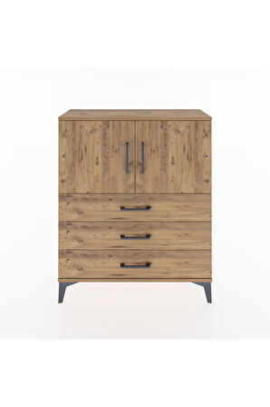 Arges Şifonyer 2 Raflı 3 Çekmeceli 2 Kapaklı 88x30x106 Çam-Çam