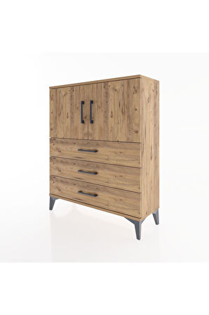 Arges Şifonyer 2 Raflı 3 Çekmeceli 2 Kapaklı 88x30x106 Çam-Çam