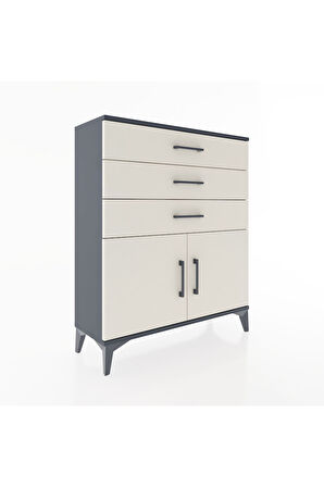 Arges Şifonyer Tek Raflı 3 Çekmeceli 2 Kapaklı 88x30x106 Antrasit-Aytaşı