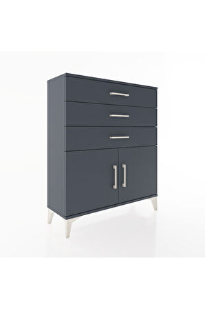 Arges Şifonyer Tek Raflı 3 Çekmeceli 2 Kapaklı 88x30x106 Antrasit-Antrasit