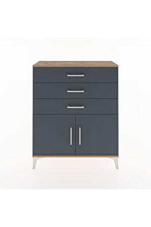 Arges Şifonyer Tek Raflı 3 Çekmeceli 2 Kapaklı 88x30x106 Çam-Antrasit