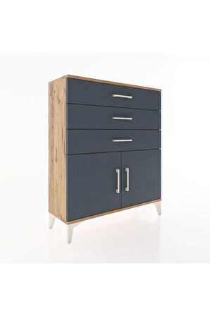 Arges Şifonyer Tek Raflı 3 Çekmeceli 2 Kapaklı 88x30x106 Çam-Antrasit