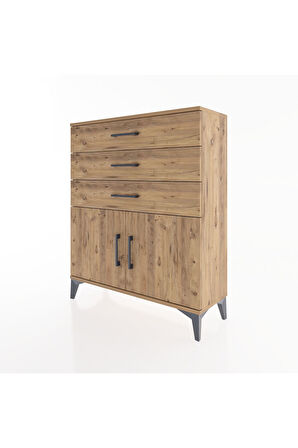 Arges Şifonyer Tek Raflı 3 Çekmeceli 2 Kapaklı 88x30x106 Çam-Çam