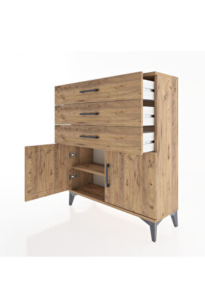 Arges Şifonyer Tek Raflı 3 Çekmeceli 2 Kapaklı 88x30x106 Çam-Çam