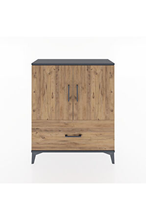 Arges Şifonyer 2 Raflı Tek Çekmeceli 2 Kapaklı 88x30x106 Antrasit-Çam