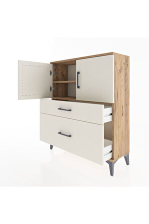 Arges Şifonyer 2 Raflı 2 Çekmeceli 2 Kapaklı 88x30x106 Çam-Aytaşı
