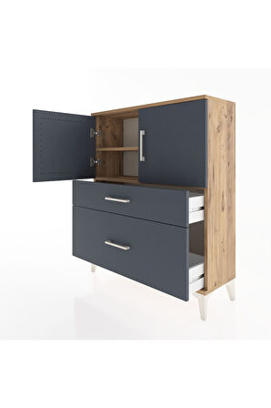 Arges Şifonyer 2 Raflı 2 Çekmeceli 2 Kapaklı 88x30x106 Çam-Antrasit