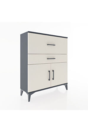 Arges Şifonyer Tek Raflı 2 Çekmeceli 2 Kapaklı 88x30x106 Antrasit-Aytaşı