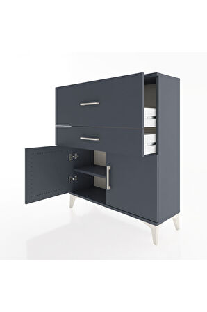 Arges Şifonyer Tek Raflı 2 Çekmeceli 2 Kapaklı 88x30x106 Antrasit-Antrasit