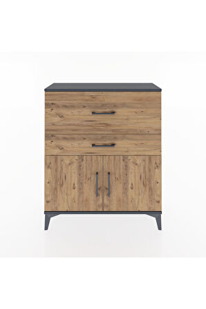 Arges Şifonyer Tek Raflı 2 Çekmeceli 2 Kapaklı 88x30x106 Antrasit-Çam