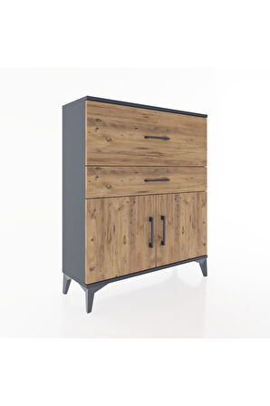 Arges Şifonyer Tek Raflı 2 Çekmeceli 2 Kapaklı 88x30x106 Antrasit-Çam