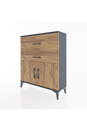 Arges Şifonyer Tek Raflı 2 Çekmeceli 2 Kapaklı 88x30x106 Antrasit-Çam