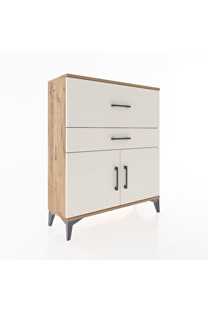 Arges Şifonyer Tek Raflı 2 Çekmeceli 2 Kapaklı 88x30x106 Çam-Aytaşı