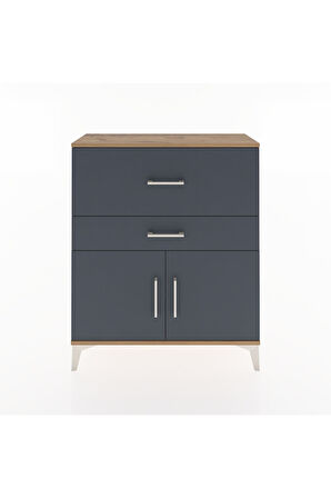 Arges Şifonyer Tek Raflı 2 Çekmeceli 2 Kapaklı 88x30x106 Çam-Antrasit