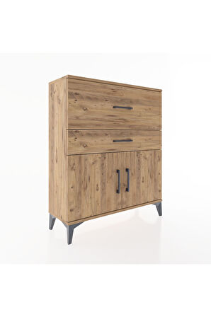 Arges Şifonyer Tek Raflı 2 Çekmeceli 2 Kapaklı 88x30x106 Çam-Çam