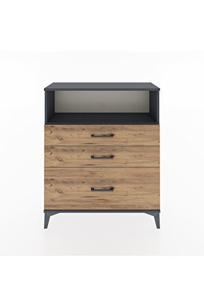 Arges Şifonyer Tek Raflı 3 Çekmeceli 88x30x106 Antrasit-Çam