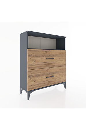 Arges Şifonyer Tek Raflı 2 Çekmeceli 88x30x106 Antrasit-Çam