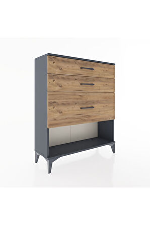 Arges Şifonyer 3 Çekmeceli 88x30x106 Antrasit-Çam