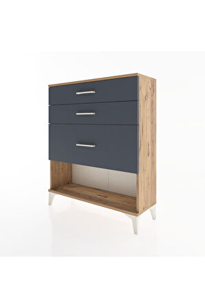 Arges Şifonyer 3 Çekmeceli 88x30x106 Çam-Antrasit