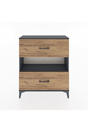 Arges Şifonyer Tek Raflı 2 Çekmeceli 88x30x106 Antrasit-Çam