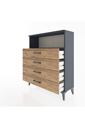 Arges Şifonyer Tek Raflı 4 Çekmeceli 88x30x106 Antrasit-Çam