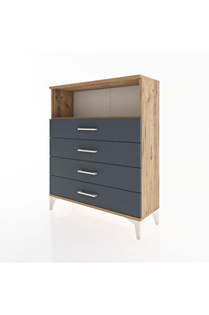 Arges Şifonyer Tek Raflı 4 Çekmeceli 88x30x106 Çam-Antrasit