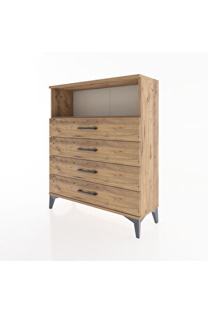 Arges Şifonyer Tek Raflı 4 Çekmeceli 88x30x106 Çam-Çam