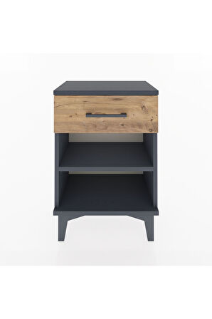 Arges Komodin Tek Raflı Tek Çekmeceli 44x30x64 Antrasit-Çam