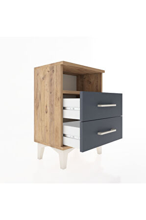 Arges Komodin Tek Raflı 2 Çekmeceli 44x30x64 Çam-Antrasit