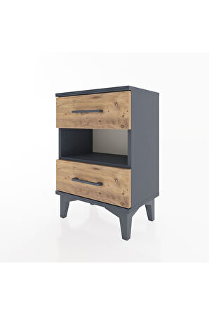 Arges Komodin Tek Raflı 2 Çekmeceli 44x30x64 Antrasit-Çam