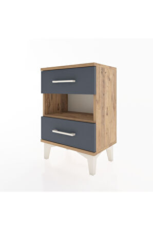 Arges Komodin Tek Raflı 2 Çekmeceli 44x30x64 Çam-Antrasit