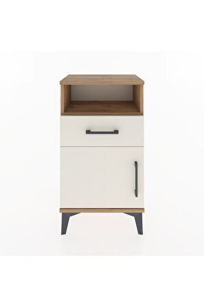 Arges Komodin Tek Raflı 2 Çekmeceli Tek Kapaklı 44x30x80 Çam-Aytaşı
