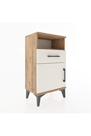 Arges Komodin Tek Raflı 2 Çekmeceli Tek Kapaklı 44x30x80 Çam-Aytaşı
