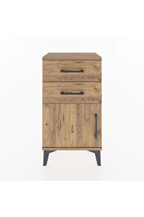 Arges Komodin Tek Raflı 2 Çekmeceli Tek Kapaklı 44x30x80 Çam-Çam