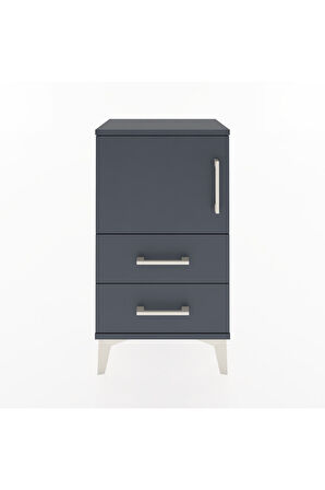 Arges Komodin 2 Raflı Tek Çekmeceli Tek Kapaklı 44x30x80 Antrasit-Antrasit