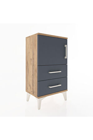 Arges Komodin 2 Raflı Tek Çekmeceli Tek Kapaklı 44x30x80 Çam-Antrasit