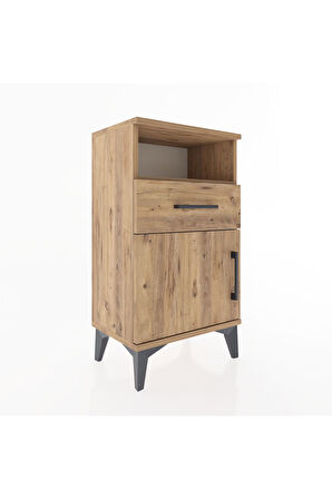 Arges Komodin 2 Raflı Tek Çekmeceli Tek Kapaklı 44x30x80 Çam-Çam