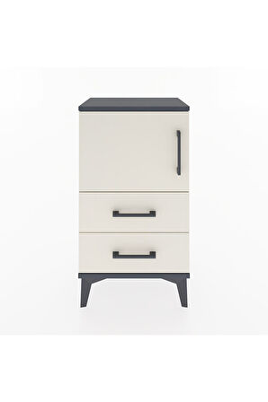 Arges Komodin 2 Raflı 2 Çekmeceli Tek Kapaklı 44x30x80 Antrasit-Aytaşı