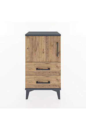 Arges Komodin 2 Raflı 2 Çekmeceli Tek Kapaklı 44x30x80 Antrasit-Çam