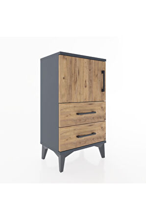 Arges Komodin 2 Raflı 2 Çekmeceli Tek Kapaklı 44x30x80 Antrasit-Çam