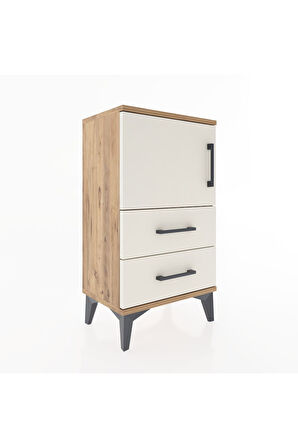 Arges Komodin 2 Raflı 2 Çekmeceli Tek Kapaklı 44x30x80 Çam-Aytaşı