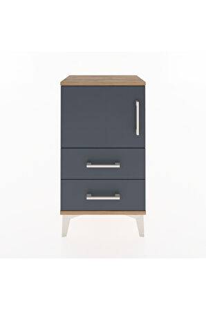 Arges Komodin 2 Raflı 2 Çekmeceli Tek Kapaklı 44x30x80 Çam-Antrasit