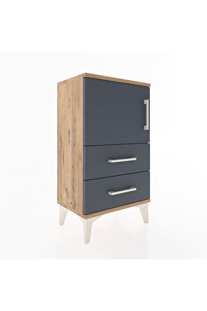 Arges Komodin 2 Raflı 2 Çekmeceli Tek Kapaklı 44x30x80 Çam-Antrasit