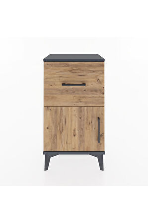 Arges Komodin Tek Raflı Tek Çekmeceli Tek Kapaklı 44x30x80 Antrasit-Çam