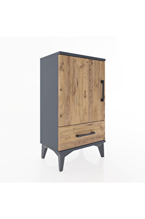 Arges Komodin 2 Raflı Tek Çekmeceli Tek Kapaklı 44x30x80 Antrasit-Çam