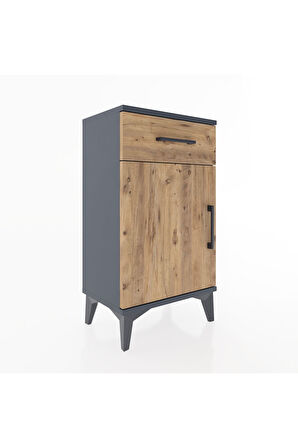 Arges Komodin 2 Raflı Tek Çekmeceli Tek Kapaklı 44x30x80 Antrasit-Çam